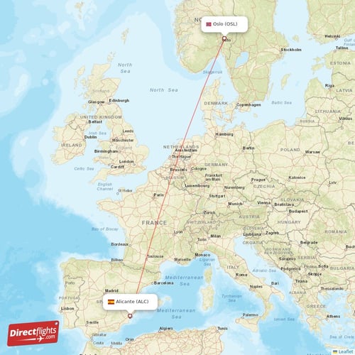 Oslo - Alicante direct flight map