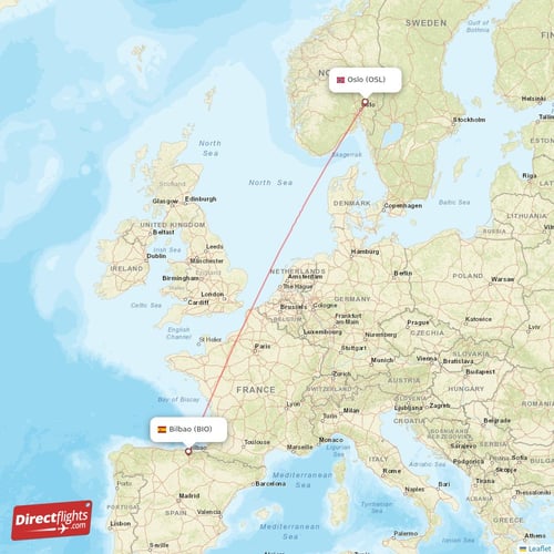 Oslo - Bilbao direct flight map