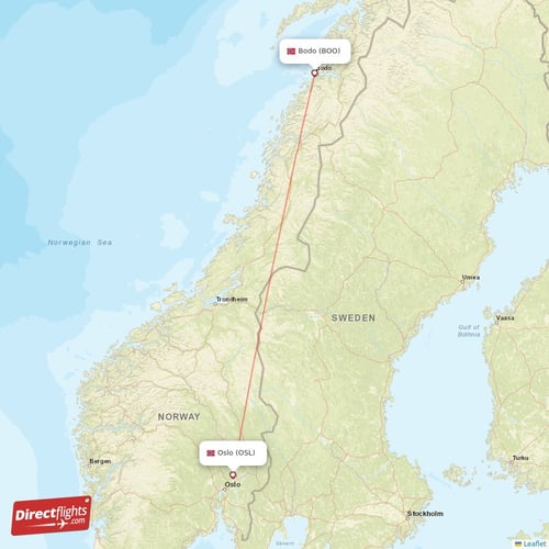 Oslo - Bodo direct flight map