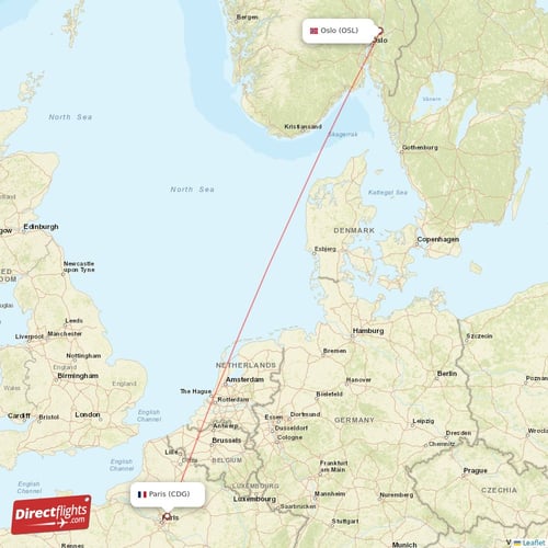 Oslo - Paris direct flight map