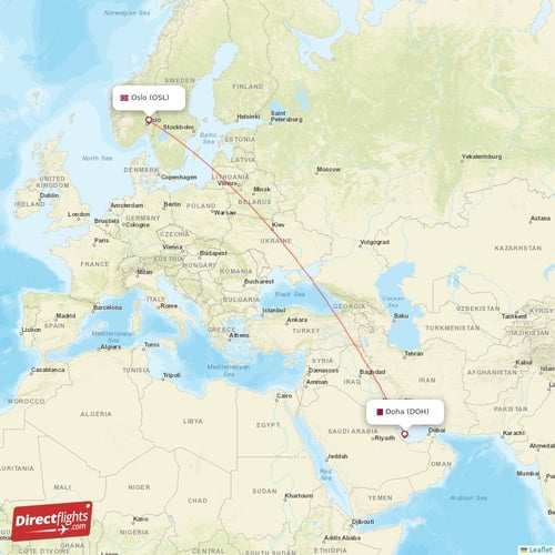 Oslo - Doha direct flight map
