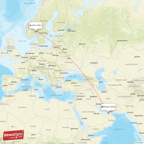 Oslo - Dubai direct flight map