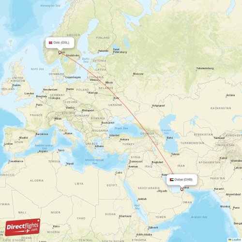 Oslo - Dubai direct flight map