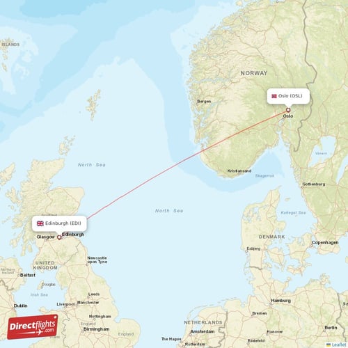 Oslo - Edinburgh direct flight map