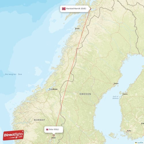 Oslo - Harstad-Narvik direct flight map