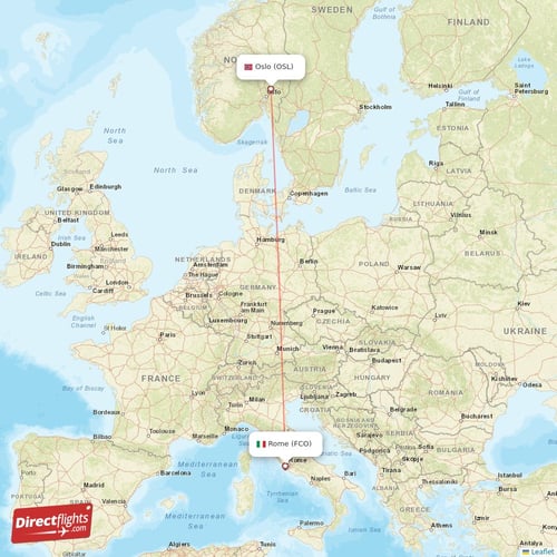 Oslo - Rome direct flight map