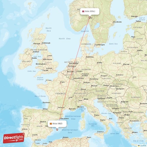 Oslo - Ibiza direct flight map