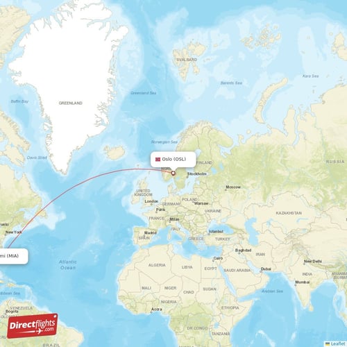 Oslo - Miami direct flight map