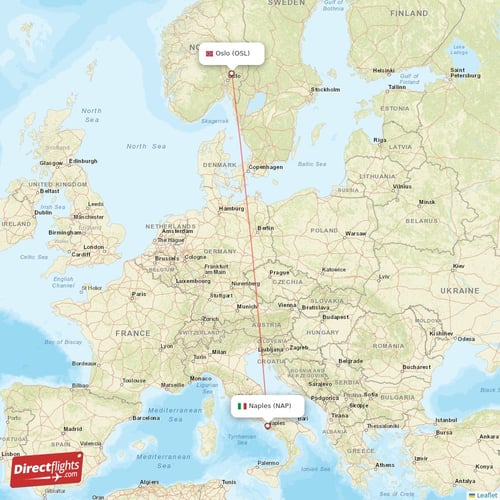 Oslo - Naples direct flight map