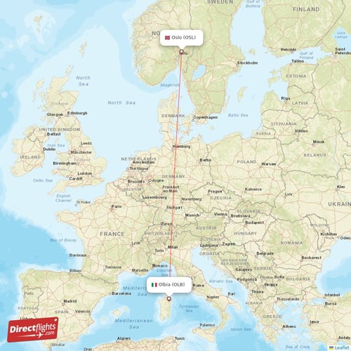 Oslo - Olbia direct flight map