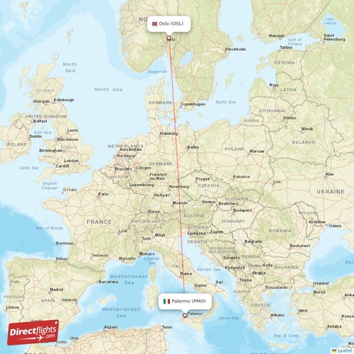 Oslo - Palermo direct flight map