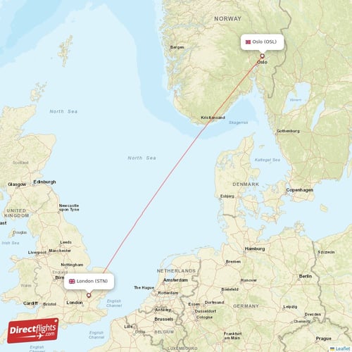 Oslo - London direct flight map