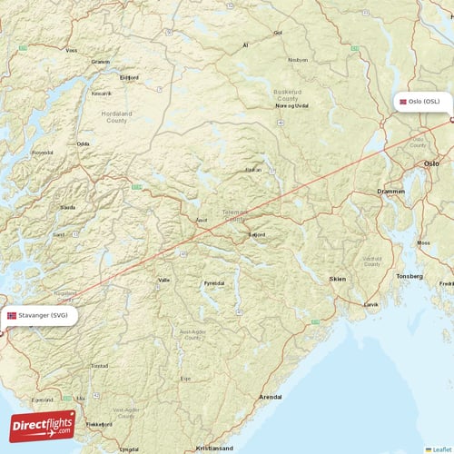 Oslo - Stavanger direct flight map
