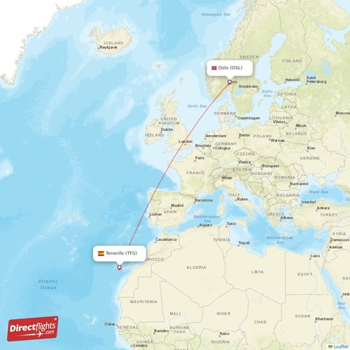 Oslo - Tenerife direct flight map