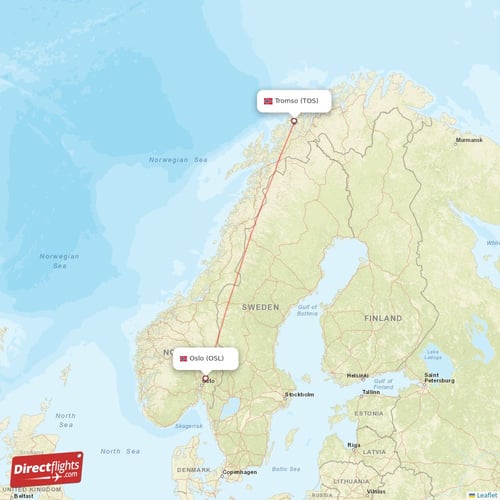 Oslo - Tromso direct flight map