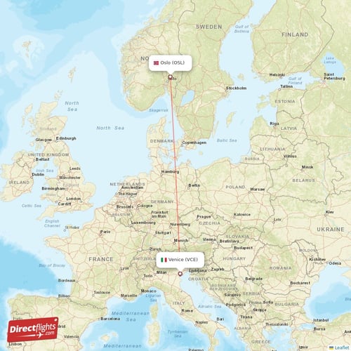 Oslo - Venice direct flight map