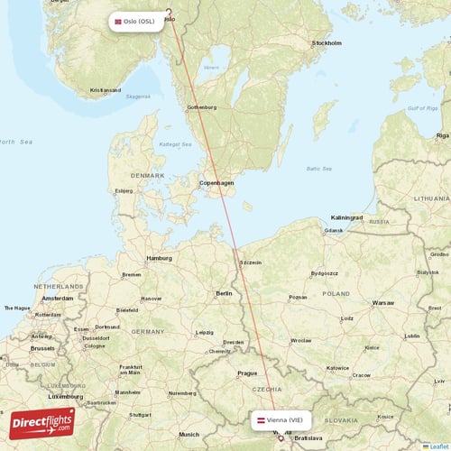 Oslo - Vienna direct flight map