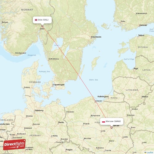 Oslo - Warsaw direct flight map