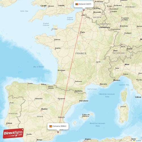 Ostend - Corvera direct flight map