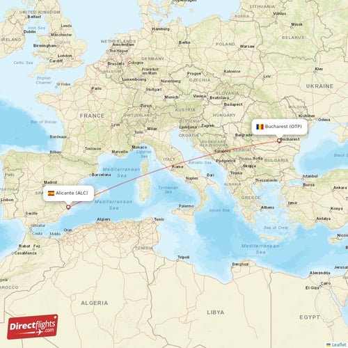 Bucharest - Alicante direct flight map