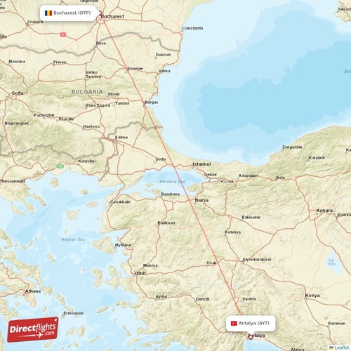 Bucharest - Antalya direct flight map