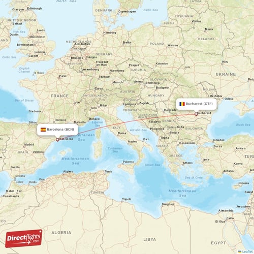 Bucharest - Barcelona direct flight map