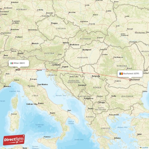 Bucharest - Milan direct flight map