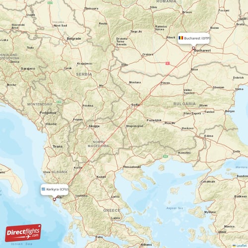 Bucharest - Kerkyra direct flight map