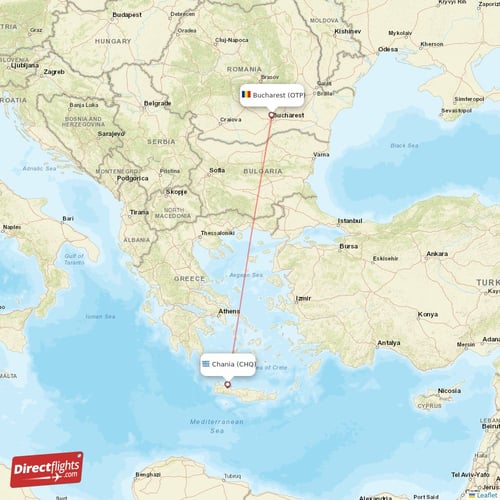 Bucharest - Chania direct flight map