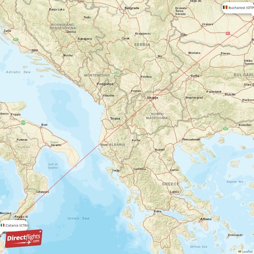 Bucharest - Catania direct flight map