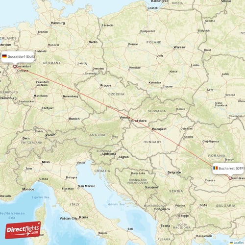 Bucharest - Dusseldorf direct flight map