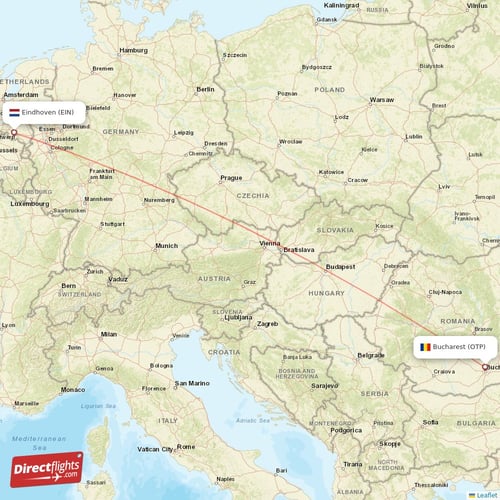 Bucharest - Eindhoven direct flight map