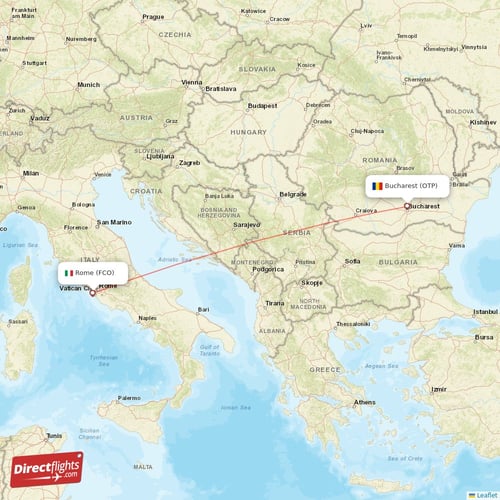 Bucharest - Rome direct flight map