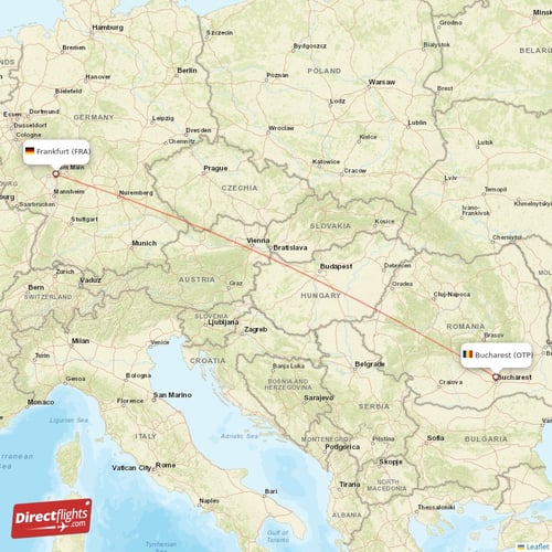Bucharest - Frankfurt direct flight map