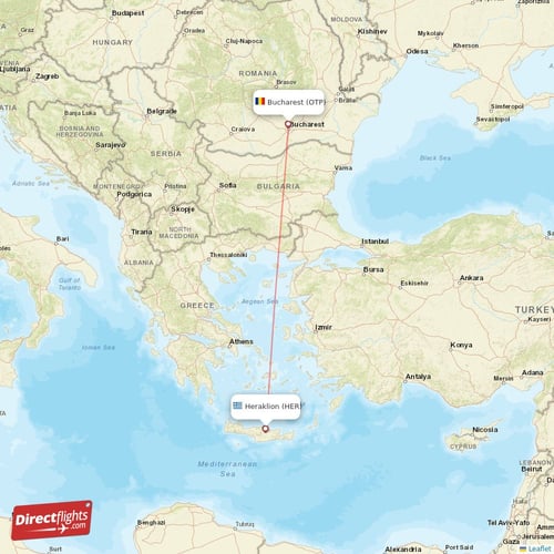 Bucharest - Heraklion direct flight map