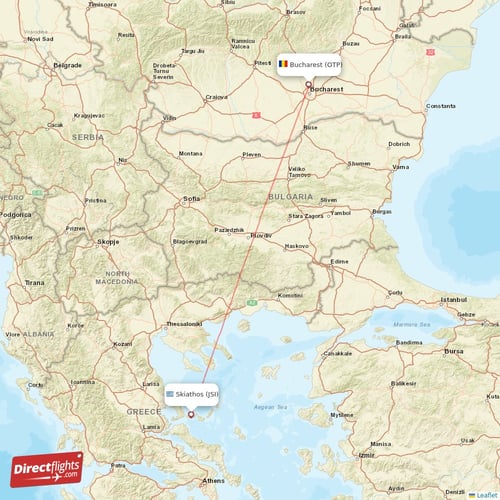 Bucharest - Skiathos direct flight map