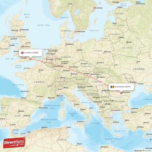 Bucharest - London direct flight map