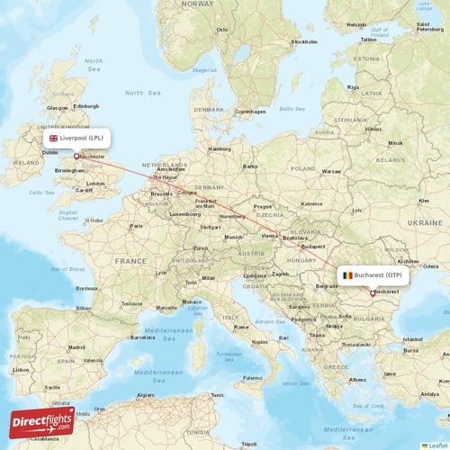 Bucharest - Liverpool direct flight map