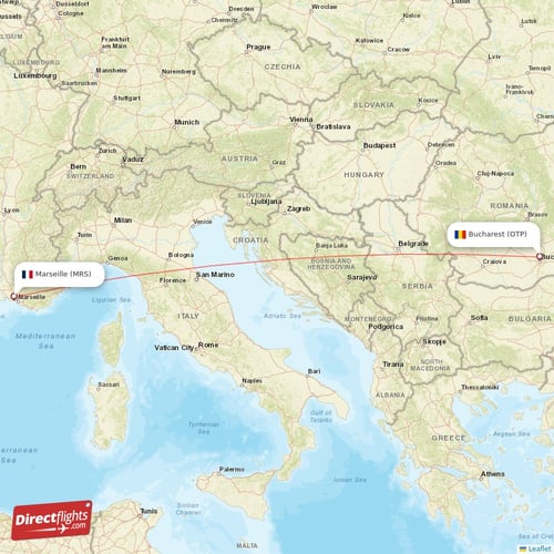 Bucharest - Marseille direct flight map