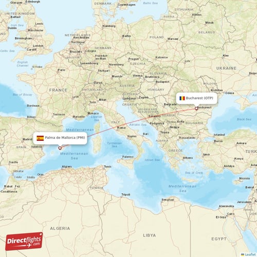 Bucharest - Palma de Mallorca direct flight map