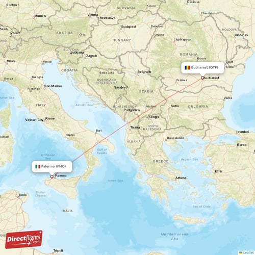 Bucharest - Palermo direct flight map