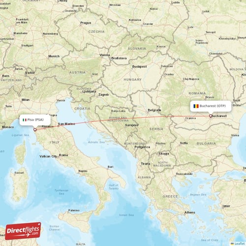 Bucharest - Pisa direct flight map