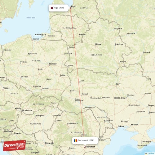 Bucharest - Riga direct flight map