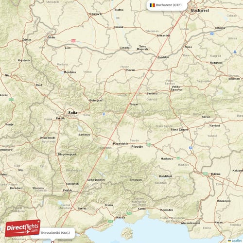 Bucharest - Thessaloniki direct flight map