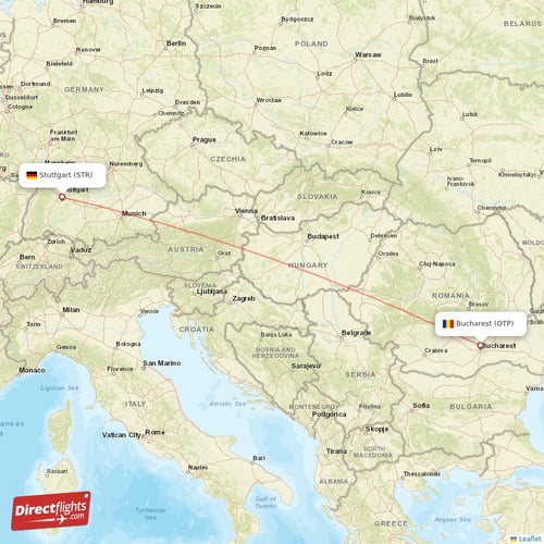 Bucharest - Stuttgart direct flight map