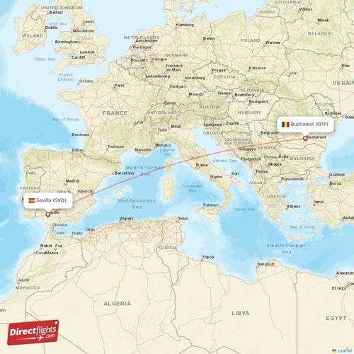 Bucharest - Sevilla direct flight map