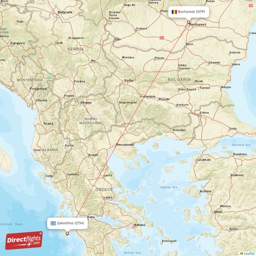 Bucharest - Zakinthos direct flight map