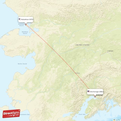 Kotzebue - Anchorage direct flight map