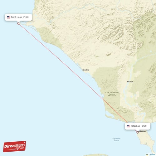 Kotzebue - Point Hope direct flight map
