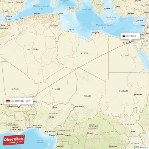 Ouagadougou - Cairo direct flight map